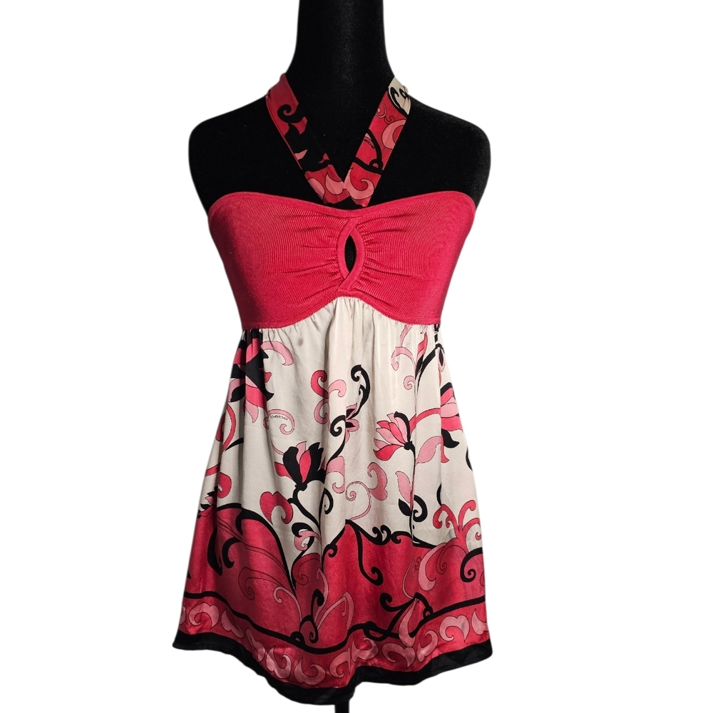 bebe Pink and Cream Halter Blouse